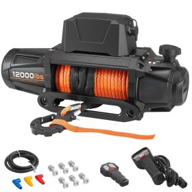 Electric Winch, 12000 lbs Load Capacity, 12V DC Truck Winch with Φ3/8 in x 92 ft Synthetic Rope, Wireless & Wired Remote Control