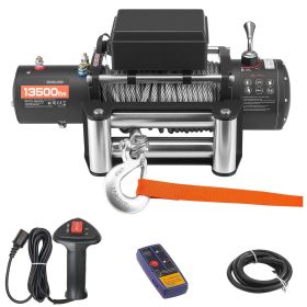 Electric Winch, 13500 lbs Load Capacity, 12V DC Truck Winch with Φ3/8 in x 80 ft Steel Rope, Wireless & Wired Remote Control