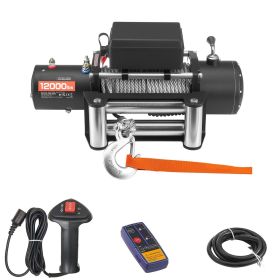 Electric Winch, 12000 lbs Load Capacity, 12V DC Truck Winch with Φ0.36 in x 80 ft Steel Rope, Wireless & Wired Remote Control