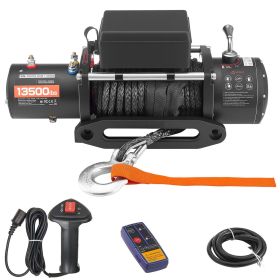 Electric Winch, 13500 lbs Load Capacity, 12V DC Truck Winch with Φ3/8 in x 85 ft Synthetic Rope, Wireless & Wired Remote Control