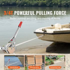 Rope Puller, 3/4 Ton (1,653 lbs) Pulling Capacity, with 100' of 0.6" dia. Rope, 2 Hook, Come Along Winch