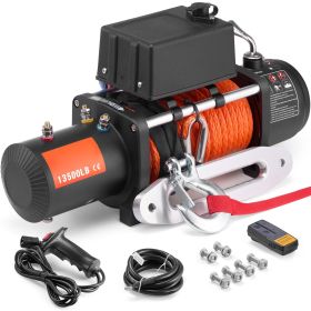 Electric Winch, 13500 lbs Load Capacity, 12V DC Truck Winch with Φ3/8 in x 80 ft Synthetic Rope, Wireless & Wired Remote Control