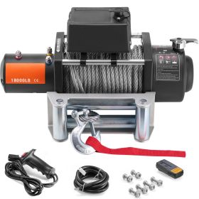 Electric Winch, 18,000 lb, 12V DC Truck Winch with Φ7/16 in x 85 ft Steel Cable Roller Fairlead Wireless & Wired Remote Control